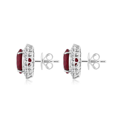 Solid Gold 10ct Natural Diamond w/ Ruby Flower Stud Earrings