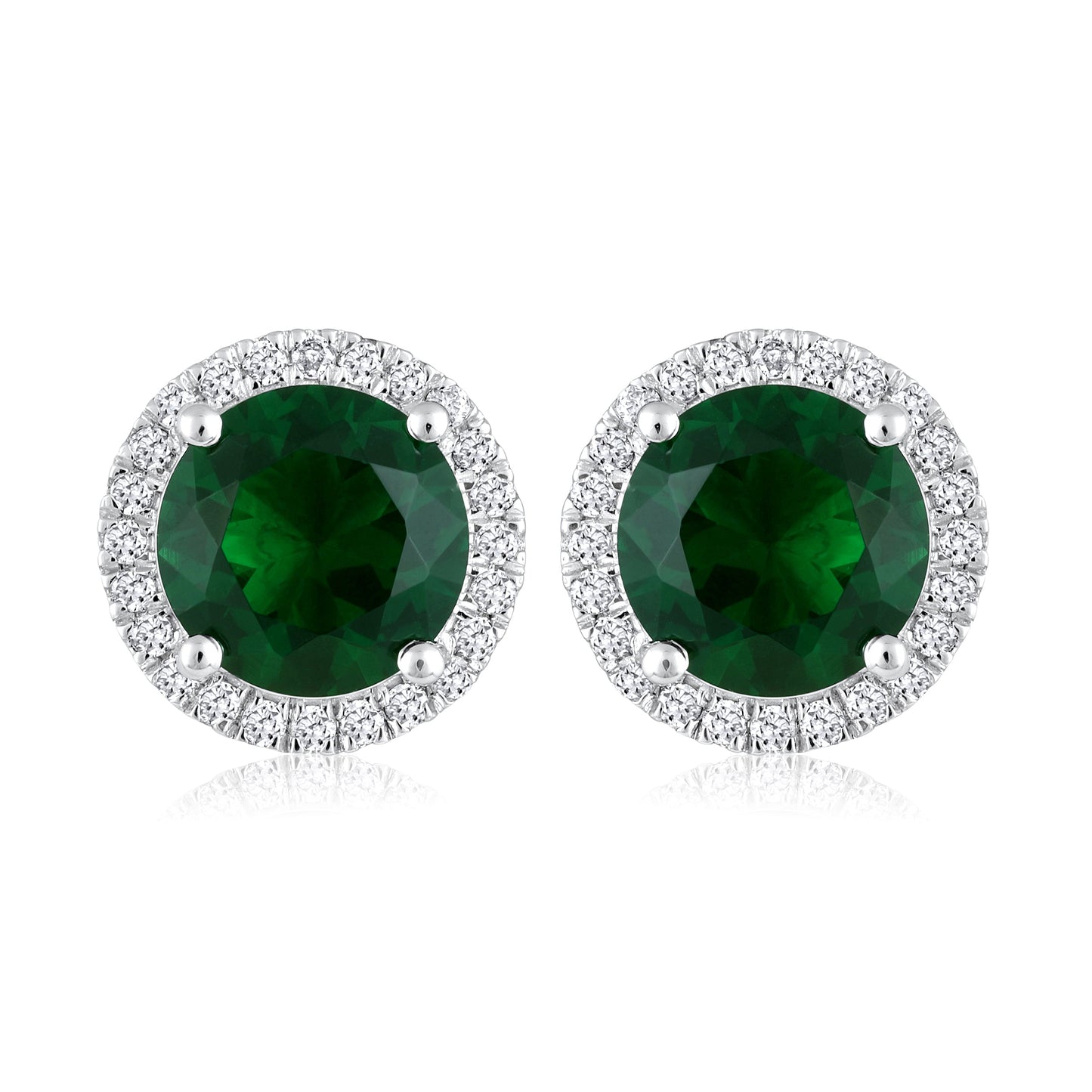 Solid Gold 4.7ct Natural Diamond w Emerald Round Stud Earrings