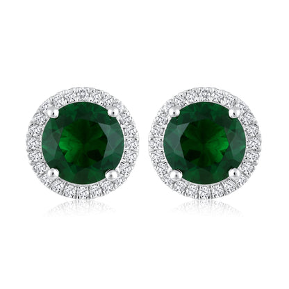 Solid Gold 4.7ct Natural Diamond w Emerald Round Stud Earrings