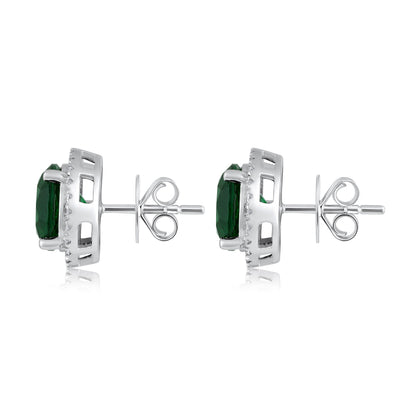 Solid Gold 4.7ct Natural Diamond w Emerald Round Stud Earrings