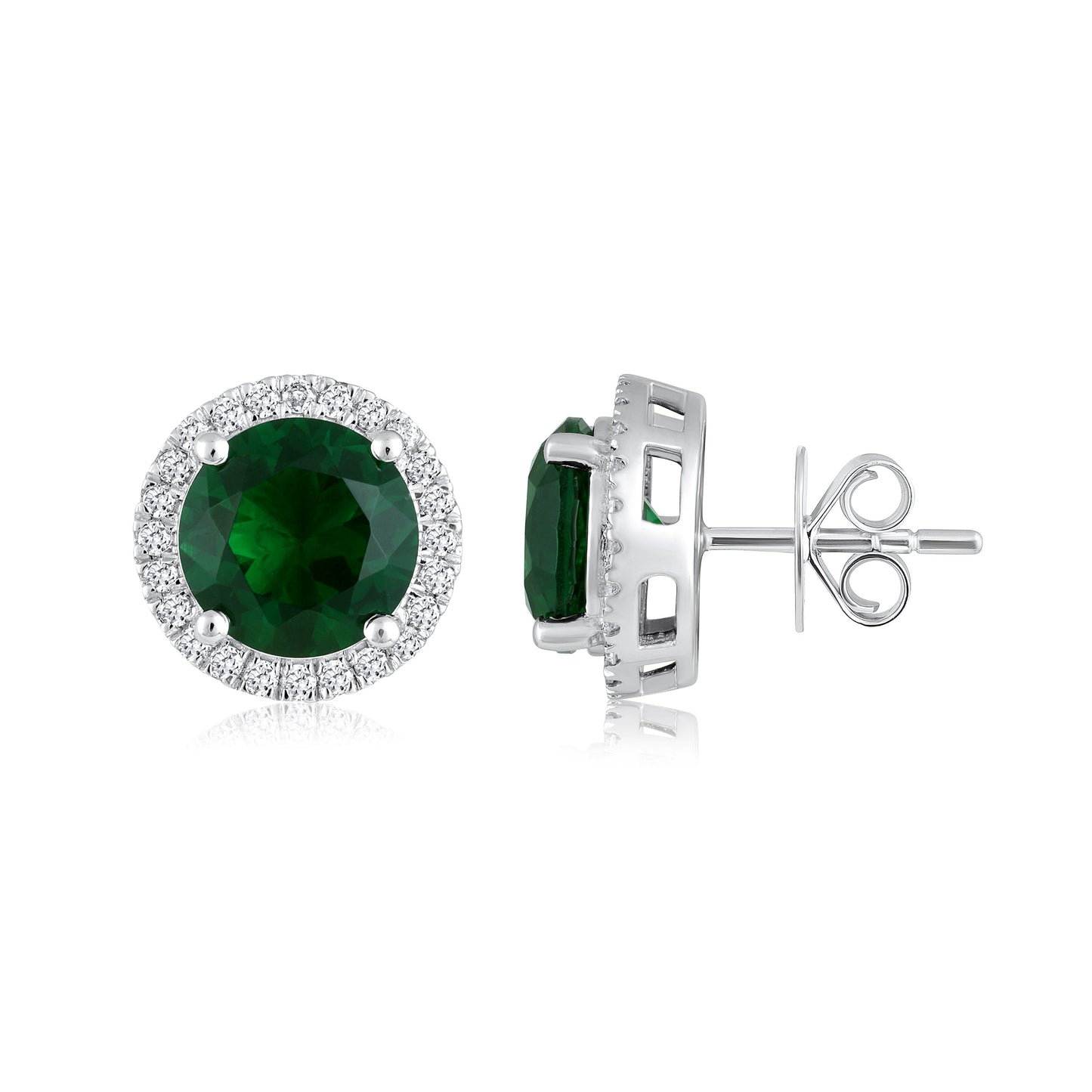 Solid Gold 4.7ct Natural Diamond w Emerald Round Stud Earrings