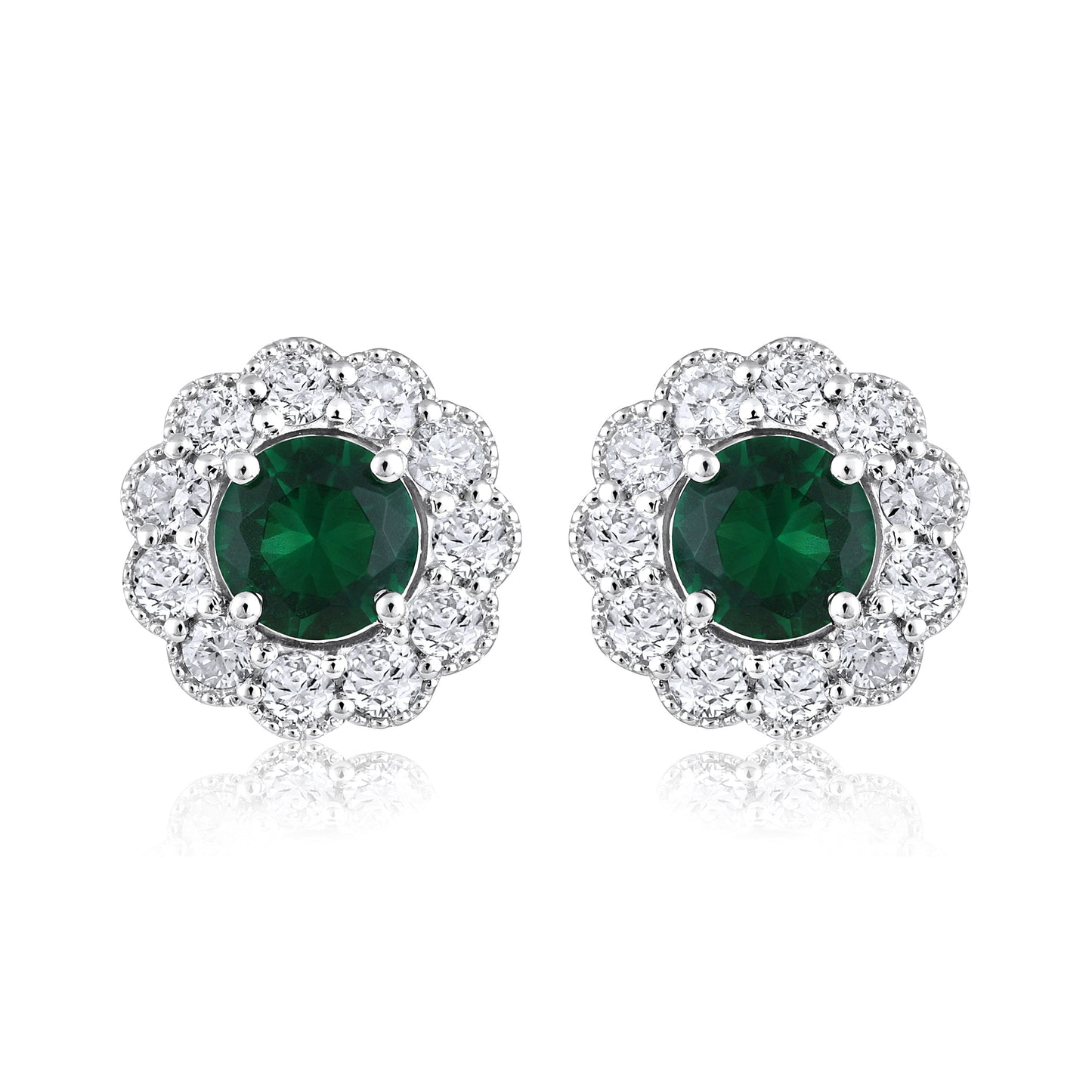 Solid Gold 1.36ct Natural Diamond w/ EMD Flower Stud Earrings