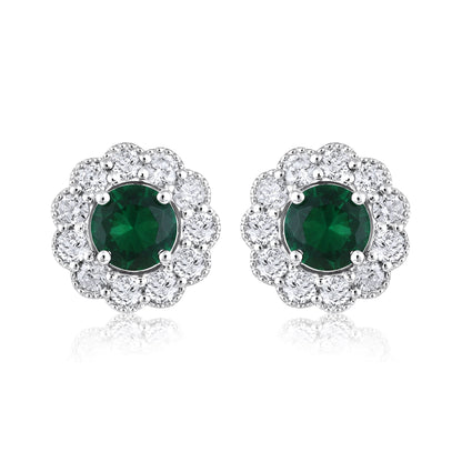Solid Gold 1.36ct Natural Diamond w/ EMD Flower Stud Earrings