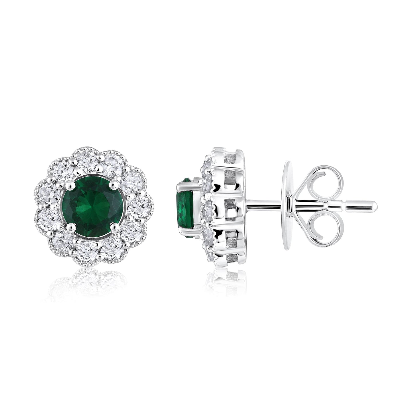 Solid Gold 1.36ct Natural Diamond w/ EMD Flower Stud Earrings