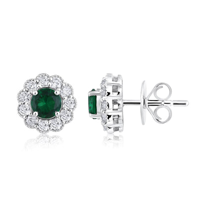 Solid Gold 1.36ct Natural Diamond w/ EMD Flower Stud Earrings