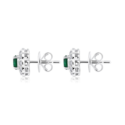 Solid Gold 1.36ct Natural Diamond w/ EMD Flower Stud Earrings
