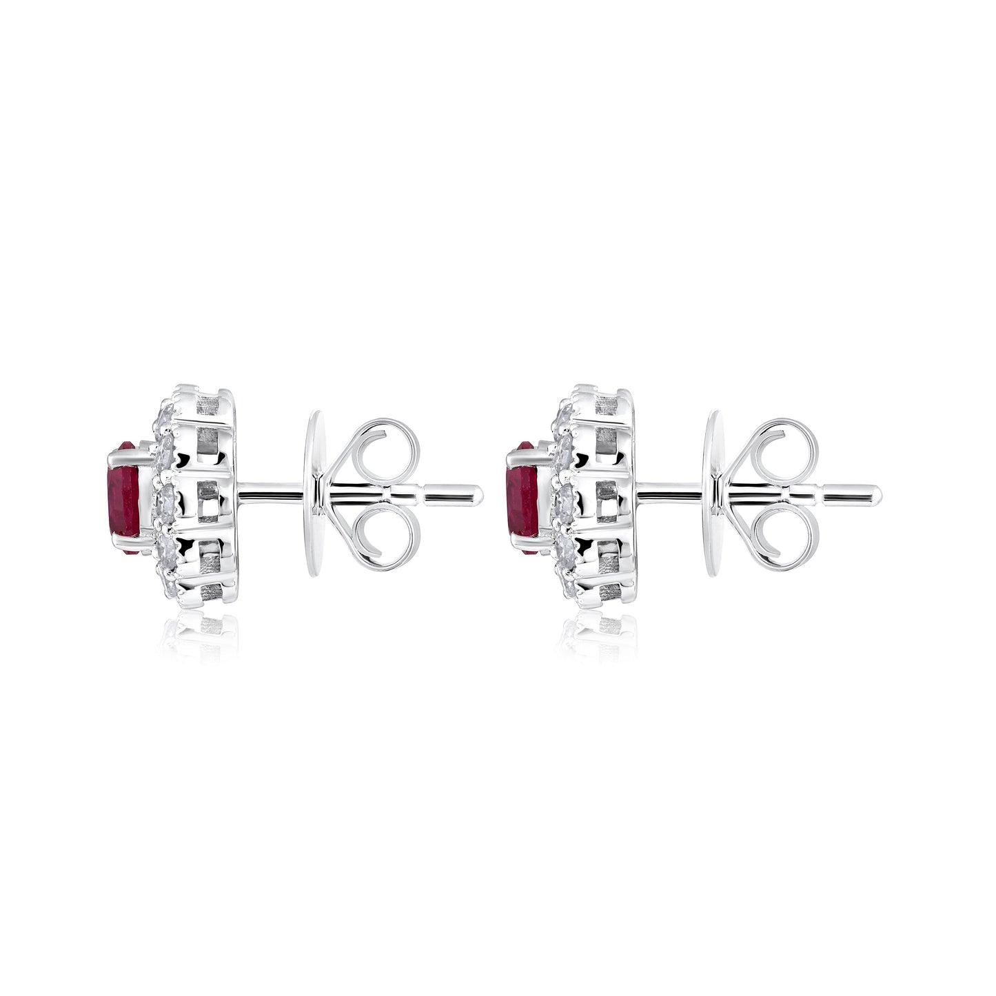 Solid Gold 1.8ct Natural Diamond w/ Ruby Flower Stud Earrings