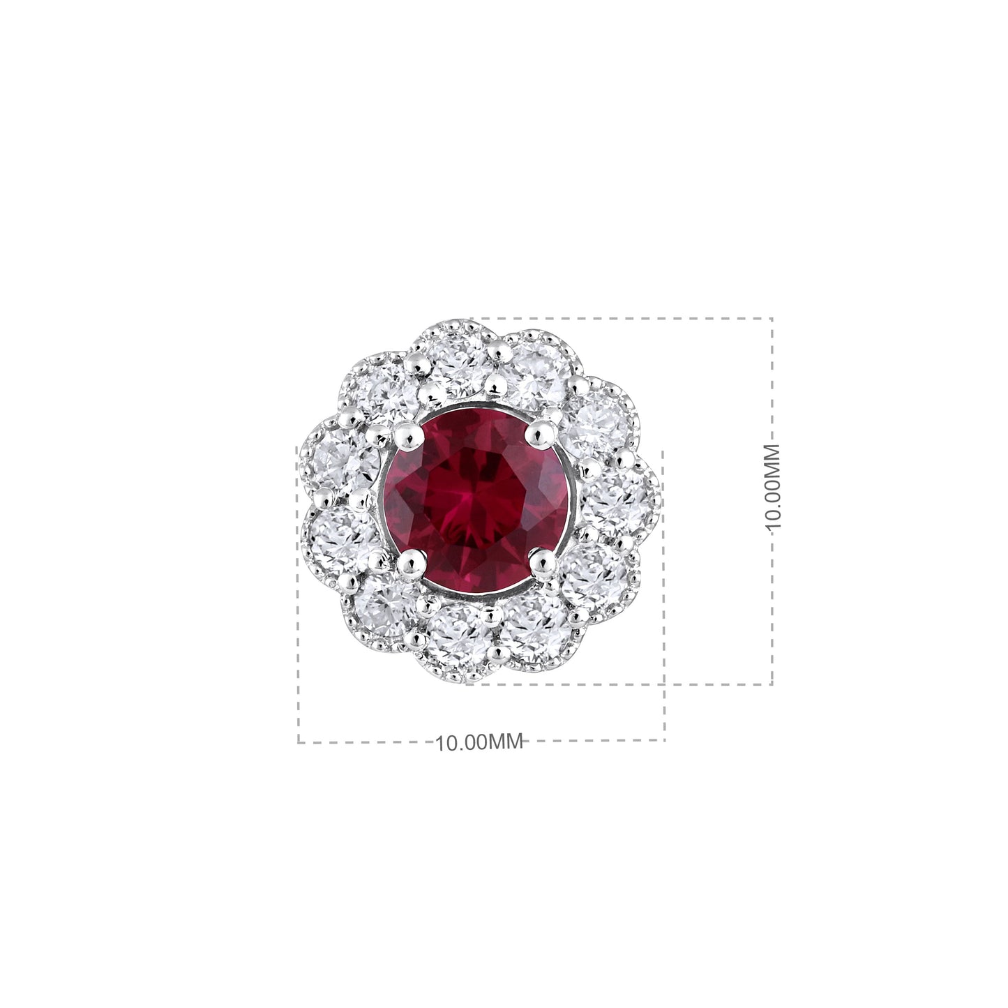 Solid Gold 1.8ct Natural Diamond w/ Ruby Flower Stud Earrings