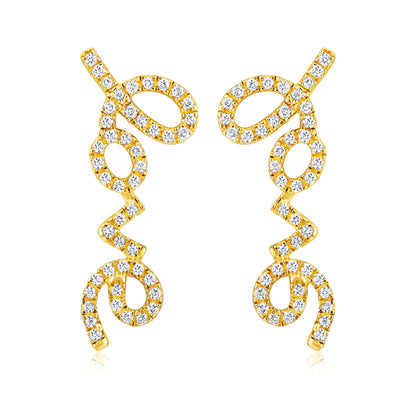 Solid Gold 0.16ct Natural Diamond Love Charm Stud Earrings