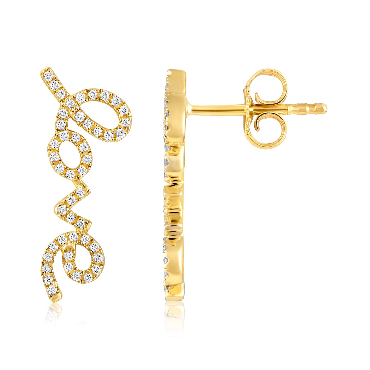 Solid Gold 0.16ct Natural Diamond Love Charm Stud Earrings