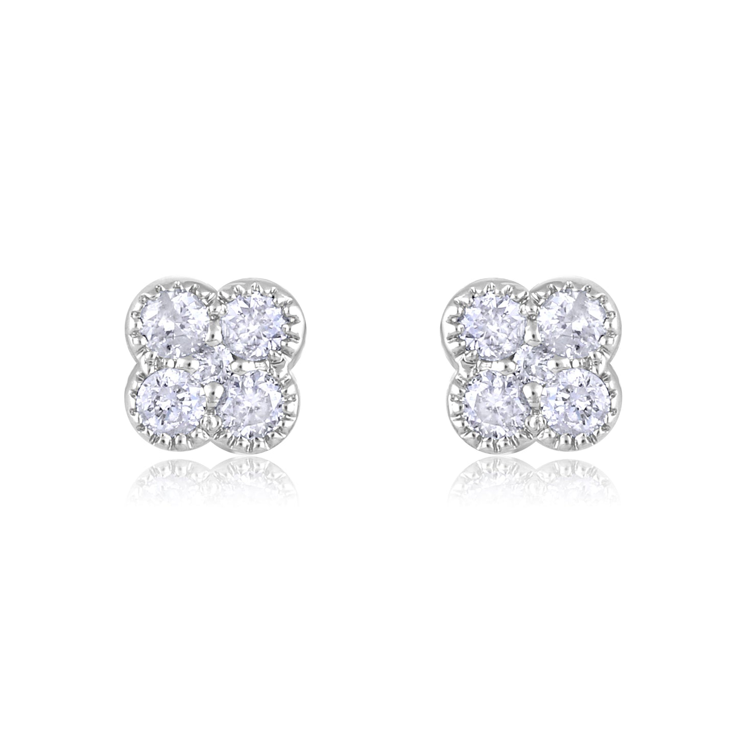 Solid Gold 0.14ct Natural Diamond Clover Multi Pierecing Stud Earrings