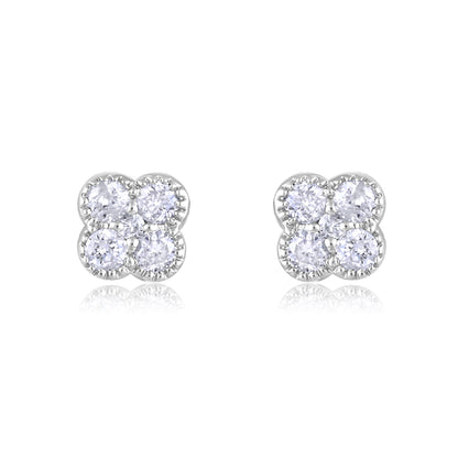 Solid Gold 0.14ct Natural Diamond Clover Multi Pierecing Stud Earrings