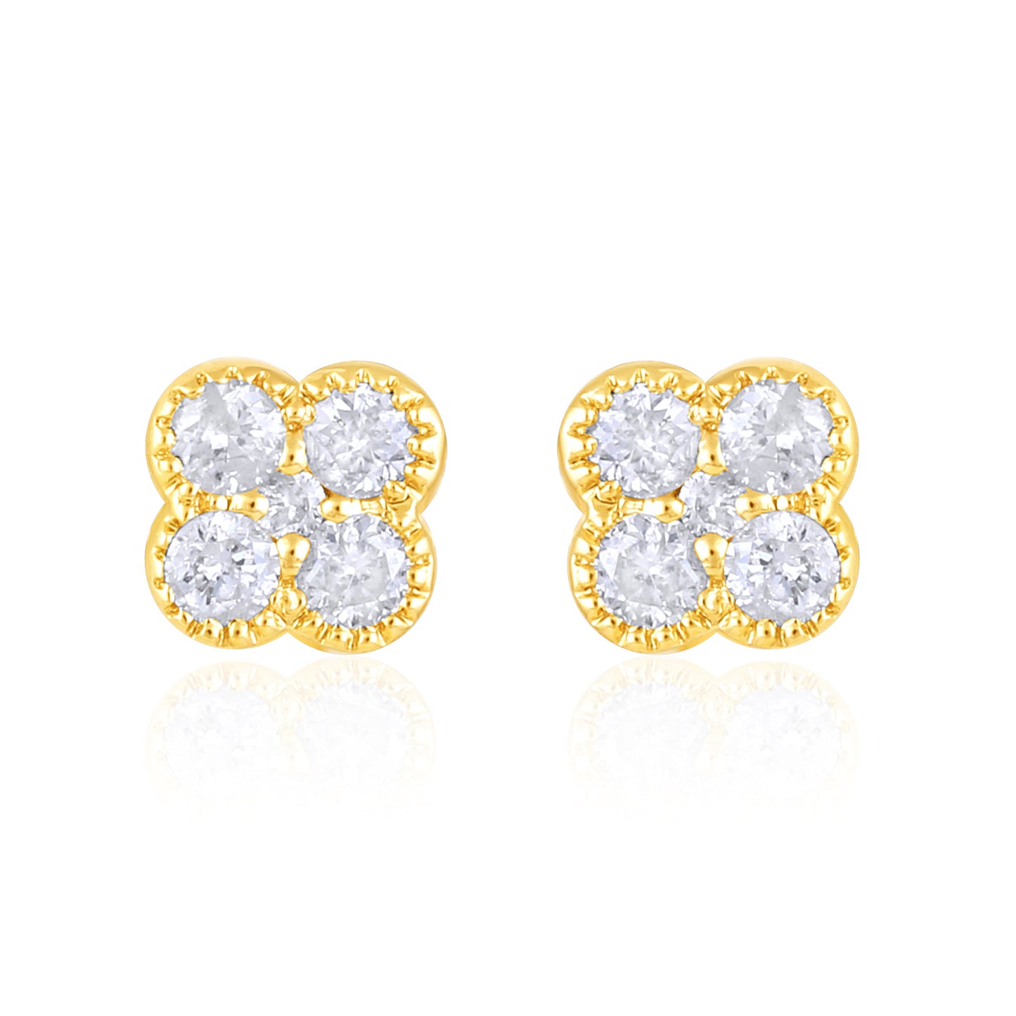 Solid Gold 0.13ct Natural Diamond Clover Multi Pierecing Stud Earrings