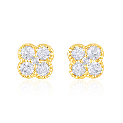Solid Gold 0.13ct Natural Diamond Clover Multi Pierecing Stud Earrings