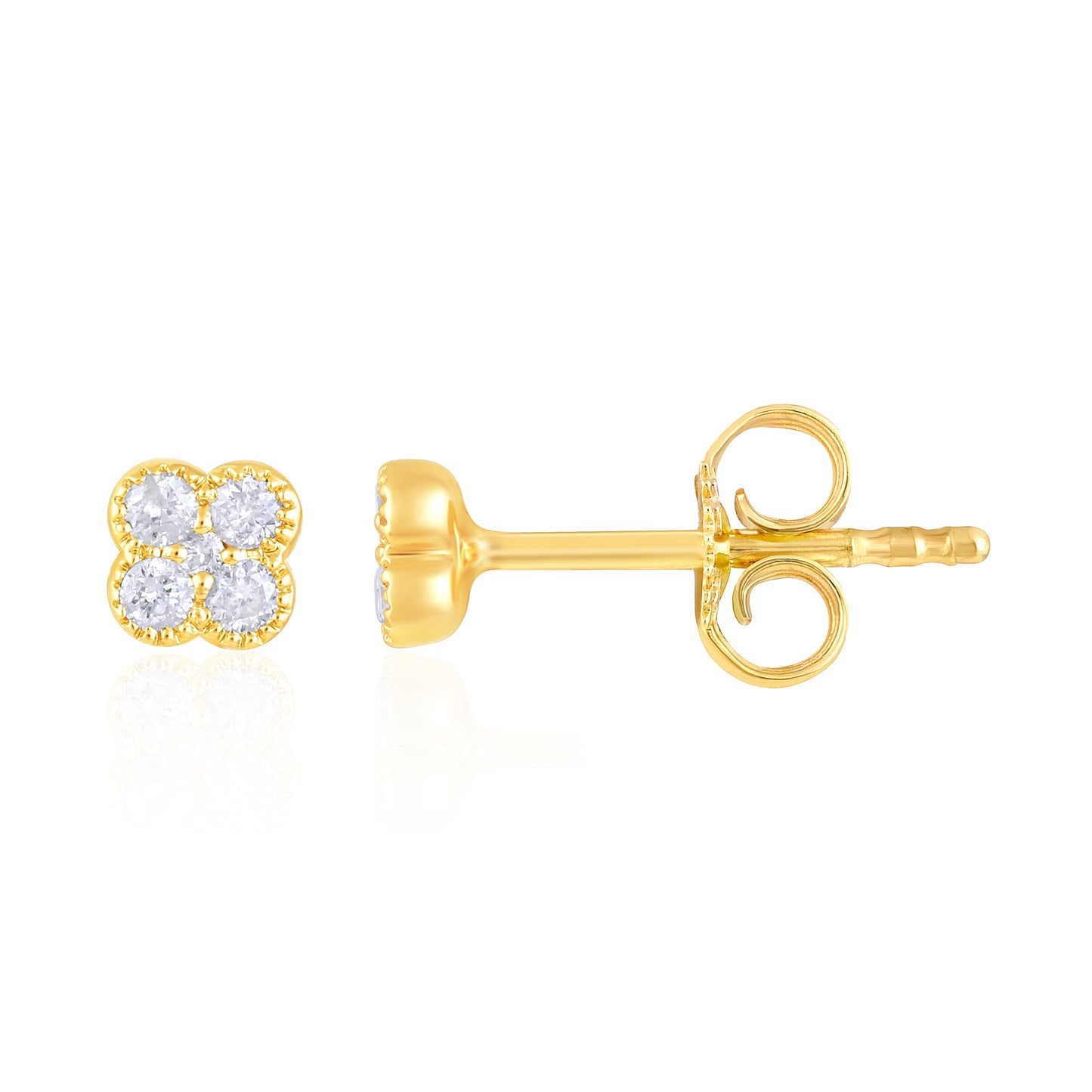 Solid Gold 0.13ct Natural Diamond Clover Multi Pierecing Stud Earrings