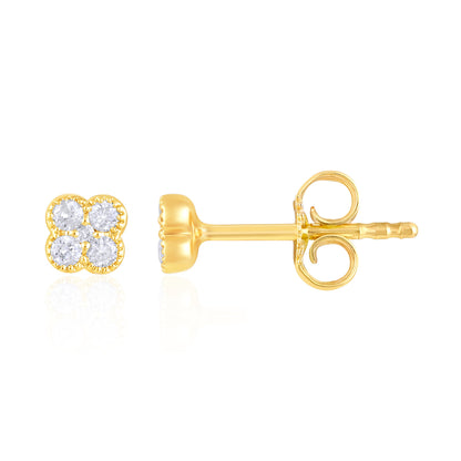 Solid Gold 0.13ct Natural Diamond Clover Multi Pierecing Stud Earrings