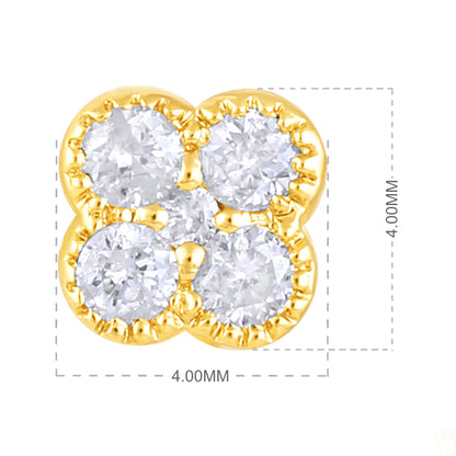 Solid Gold 0.13ct Natural Diamond Clover Multi Pierecing Stud Earrings