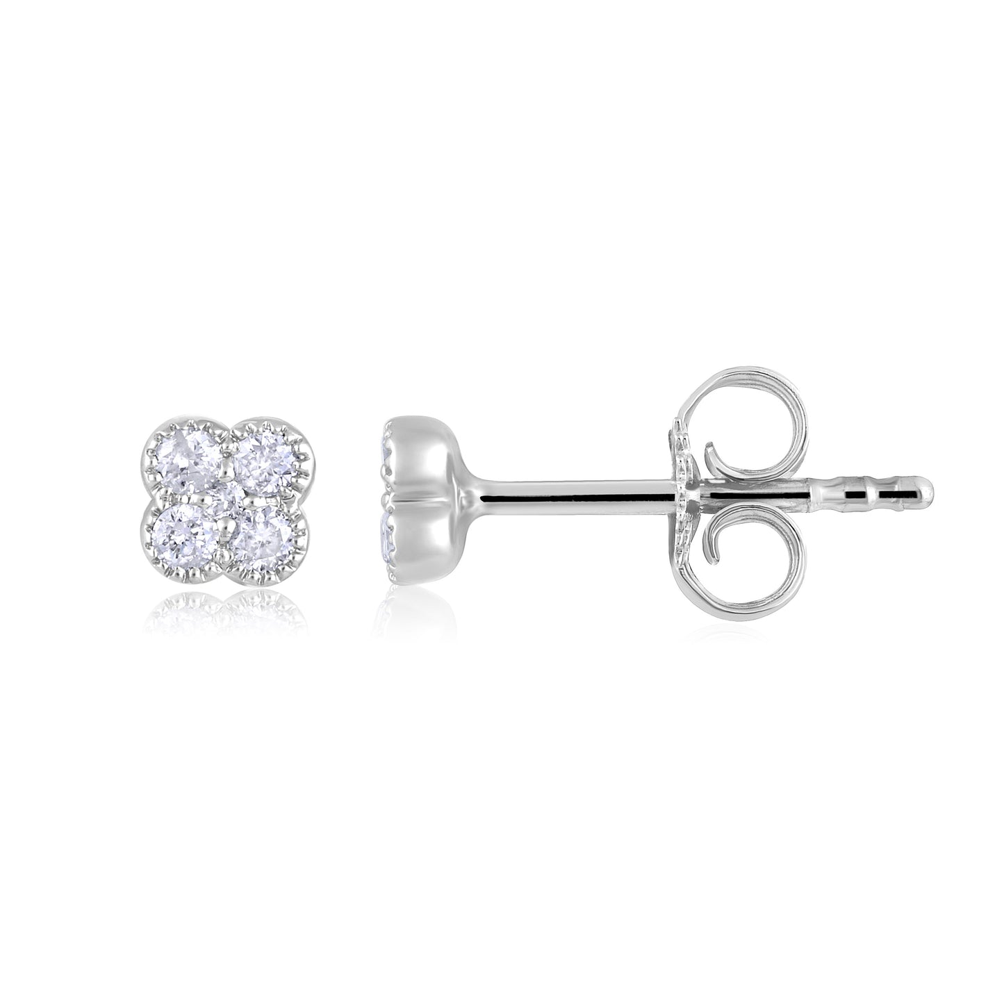 Solid Gold 0.14ct Natural Diamond Clover Multi Pierecing Stud Earrings