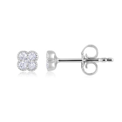 Solid Gold 0.14ct Natural Diamond Clover Multi Pierecing Stud Earrings