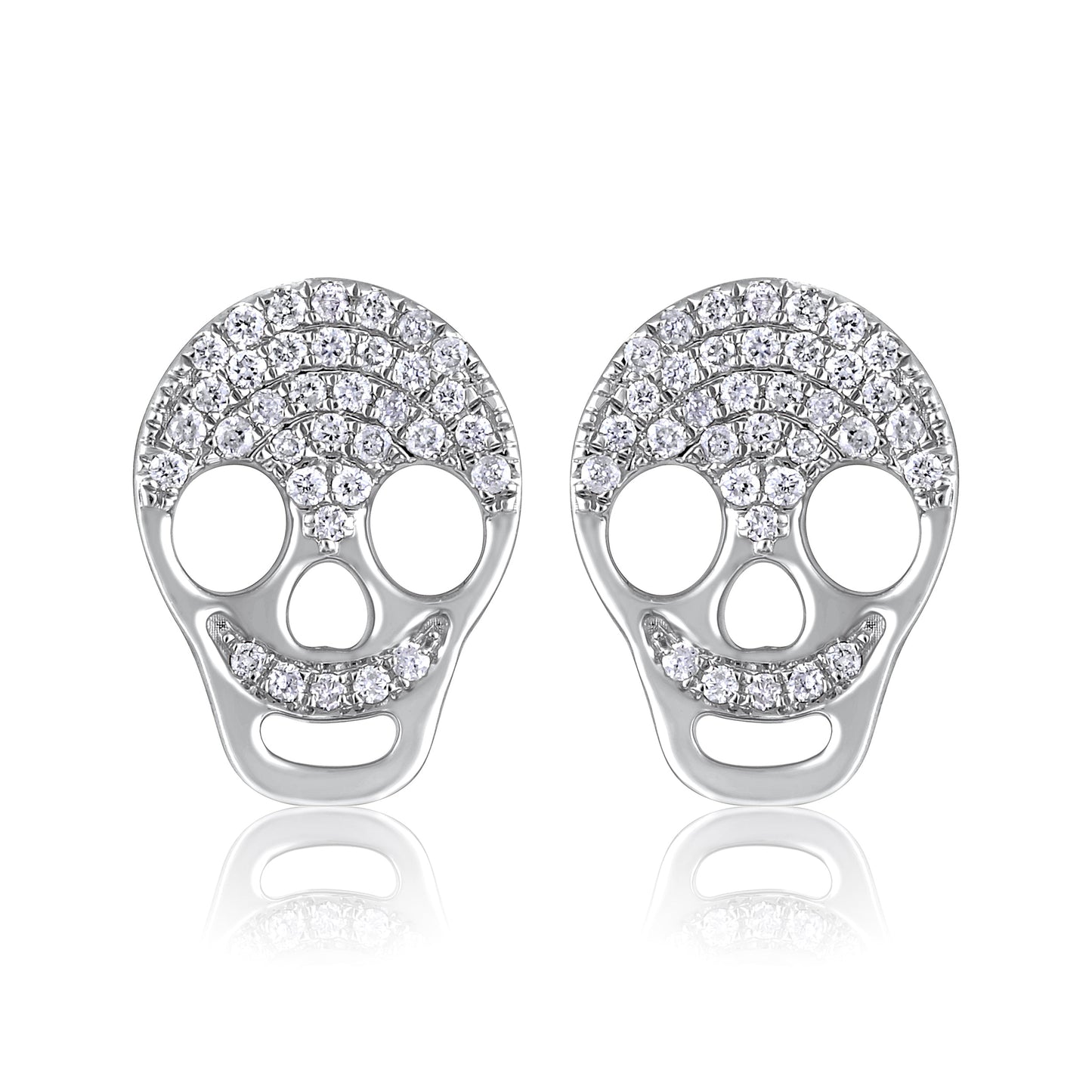 Solid Gold Natural Diamond Skull Small Charm Stud Earrings