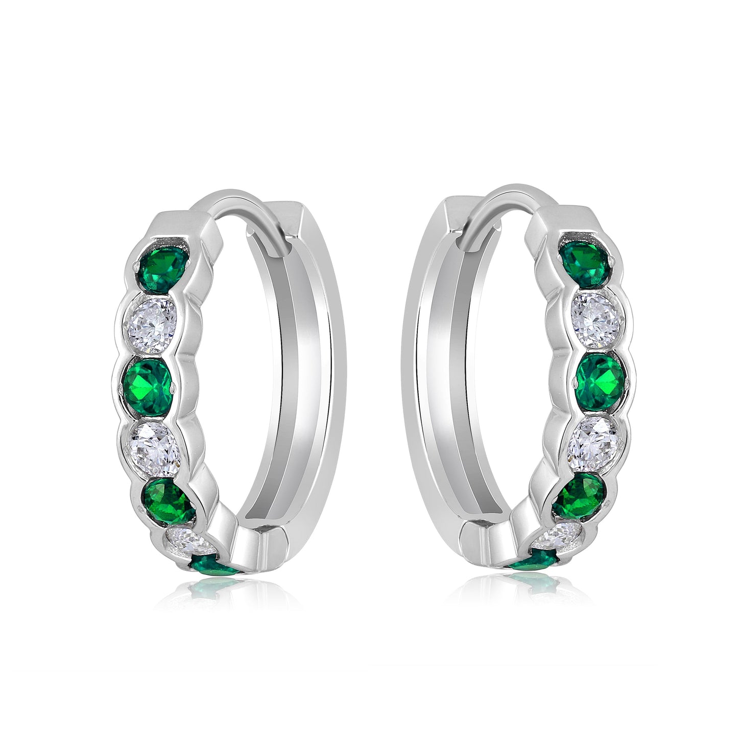 Solid Gold 0.44ct Natural Diamond w/ Emerald Hoop Earrings