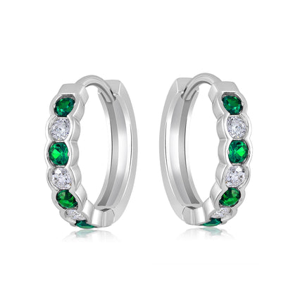 Solid Gold 0.44ct Natural Diamond w/ Emerald Hoop Earrings