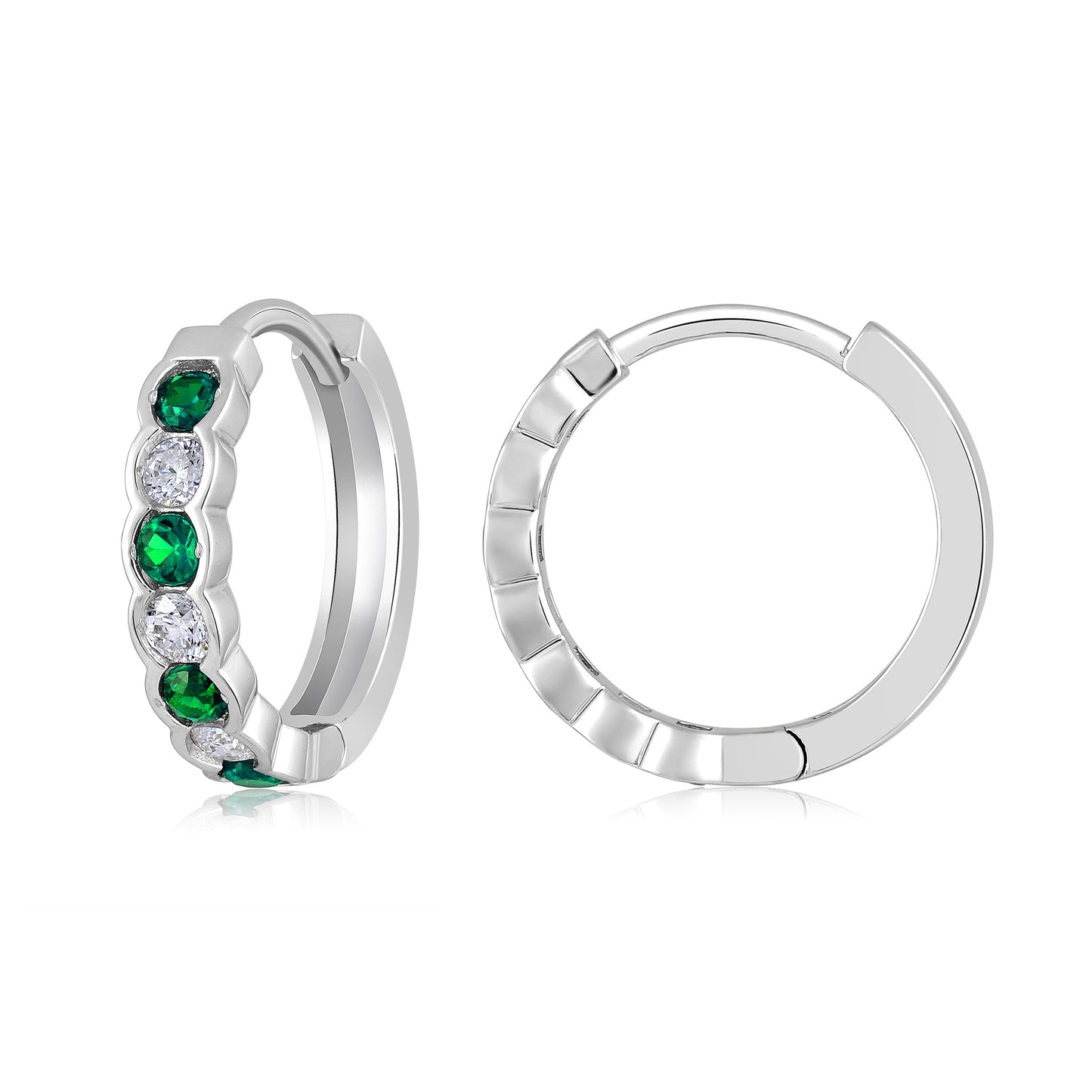 Solid Gold 0.44ct Natural Diamond w/ Emerald Hoop Earrings