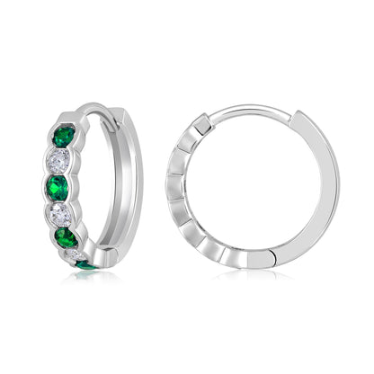 Solid Gold 0.44ct Natural Diamond w/ Emerald Hoop Earrings