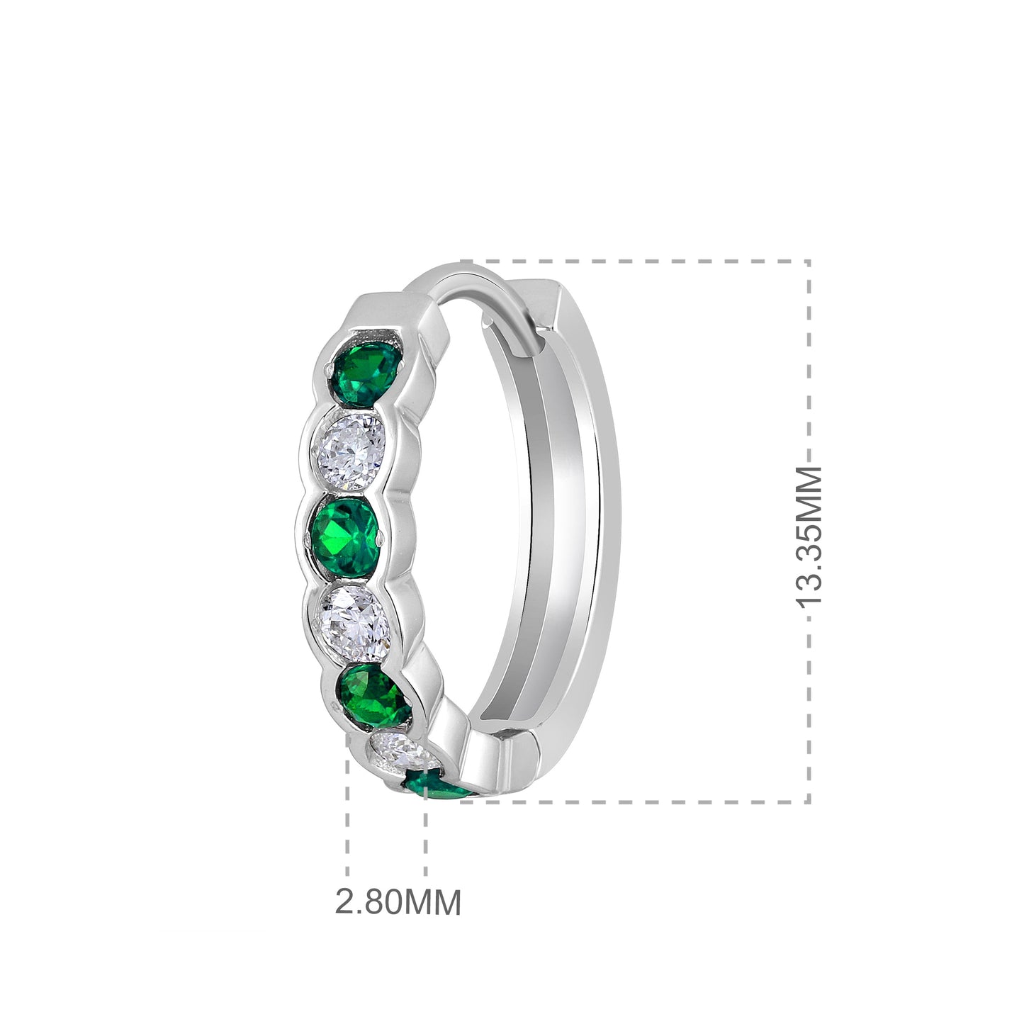 Solid Gold 0.44ct Natural Diamond w/ Emerald Hoop Earrings