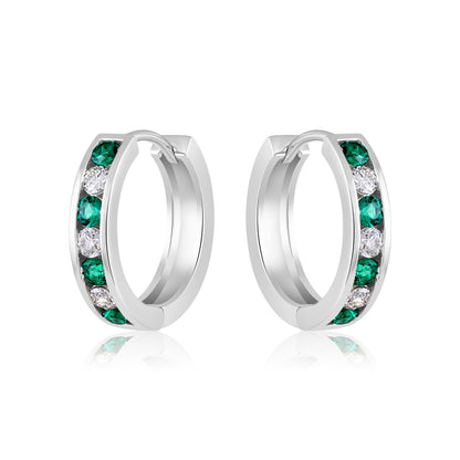 Solid Gold 0.5ct Natural Diamond w/ Emerald Hoop Earrings