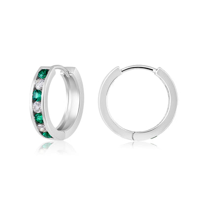 Solid Gold 0.5ct Natural Diamond w/ Emerald Hoop Earrings