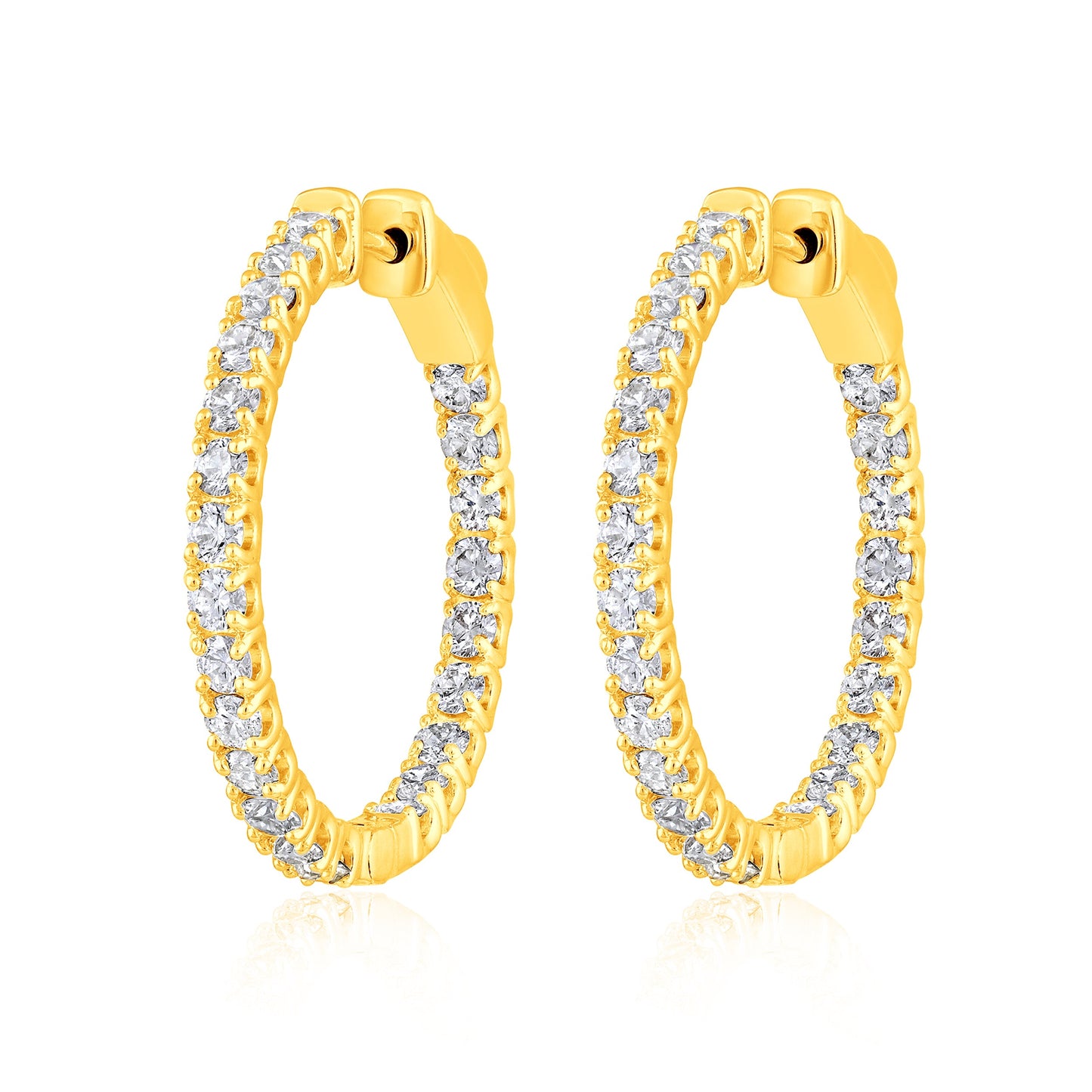 Solid Gold 2.04ct Natural Diamond 26mm Inside-Out Round Hoop Earrings
