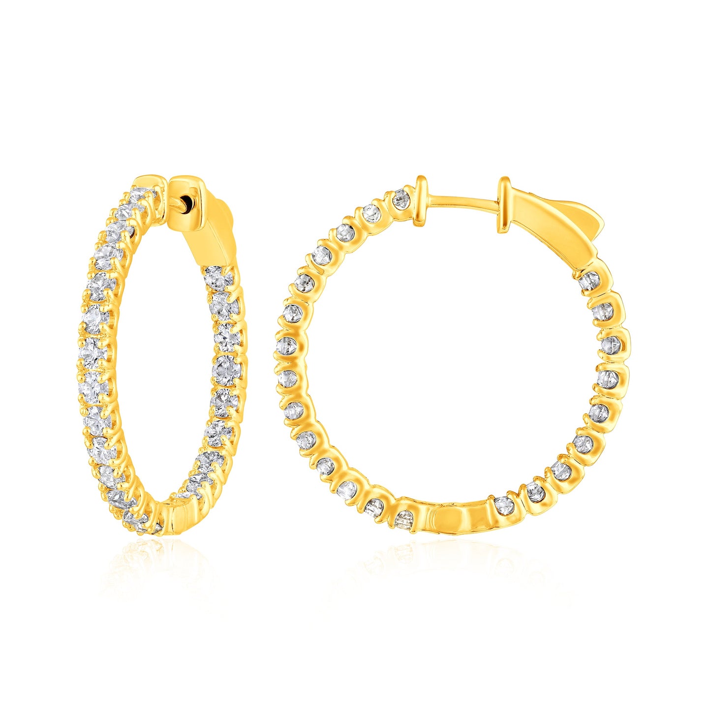 Solid Gold 2.04ct Natural Diamond 26mm Inside-Out Round Hoop Earrings