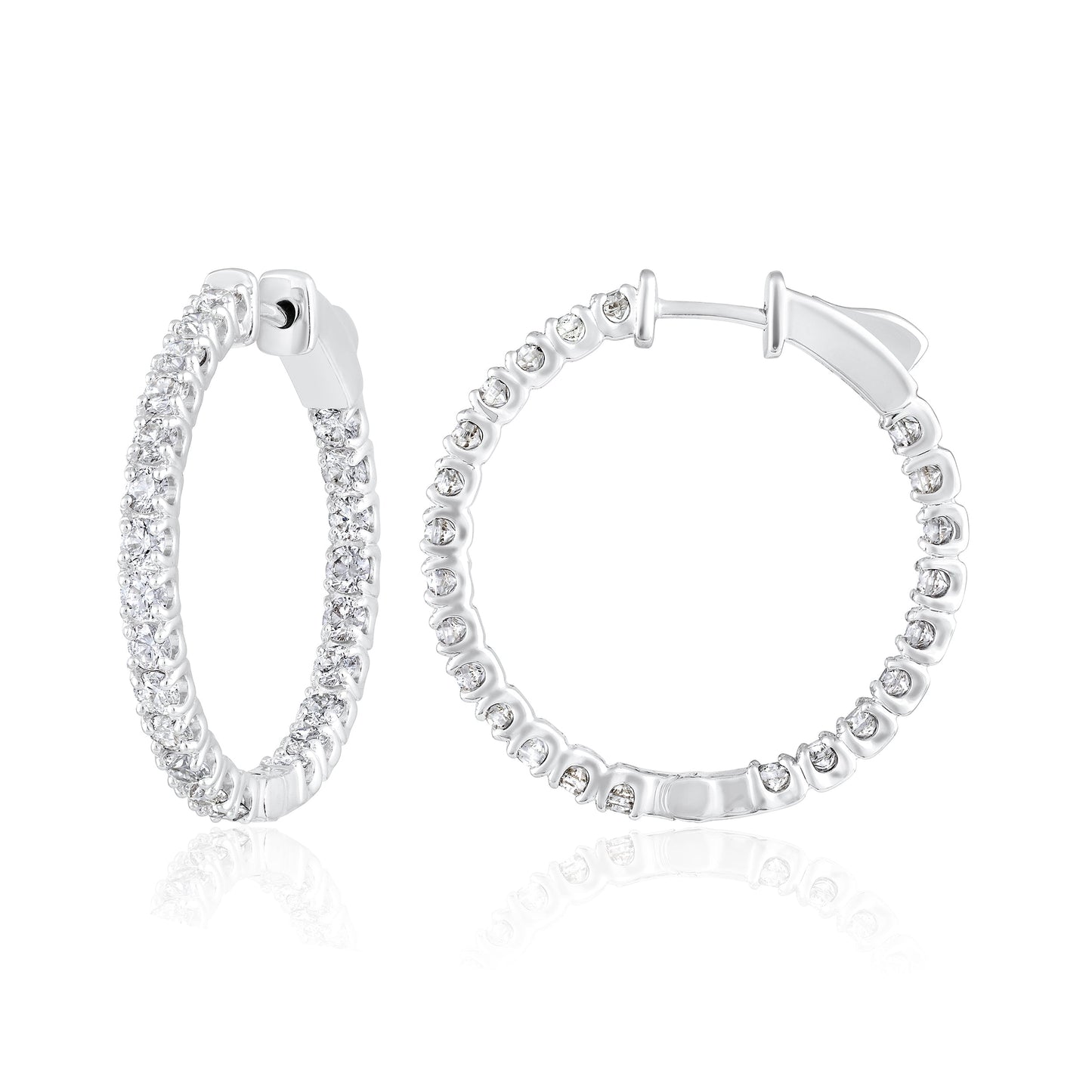 Solid Gold 2.1ct Natural Diamond 26mm Inside-Out Round Hoop Earrings
