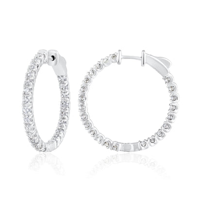 Solid Gold 2.1ct Natural Diamond 26mm Inside-Out Round Hoop Earrings