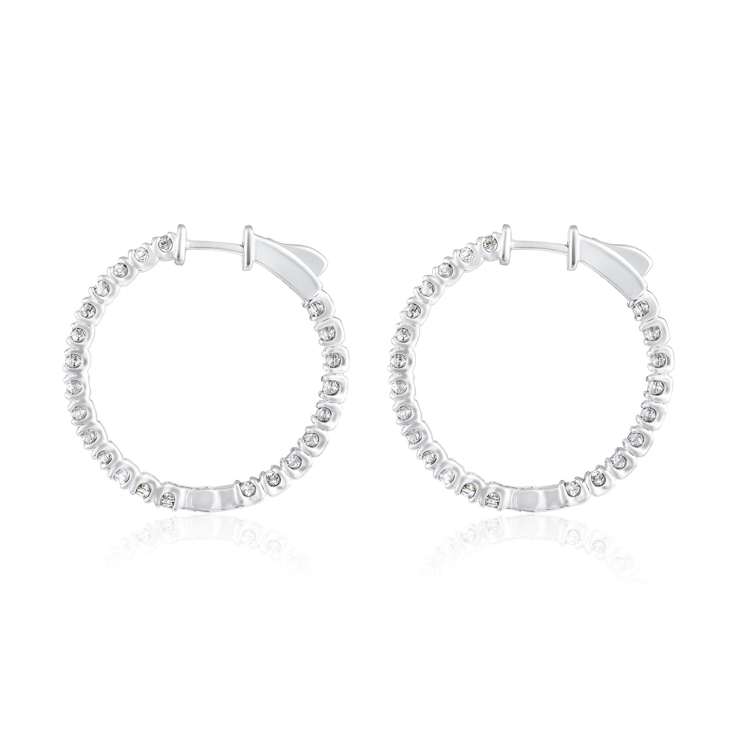 Solid Gold 2.1ct Natural Diamond 26mm Inside-Out Round Hoop Earrings