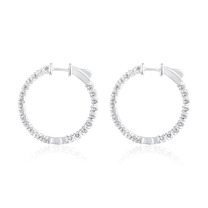 Solid Gold 2.1ct Natural Diamond 26mm Inside-Out Round Hoop Earrings