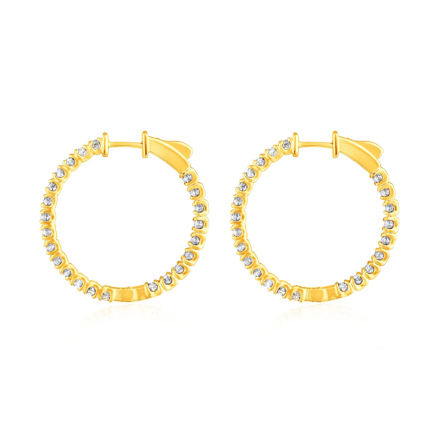 Solid Gold 2.04ct Natural Diamond 26mm Inside-Out Round Hoop Earrings