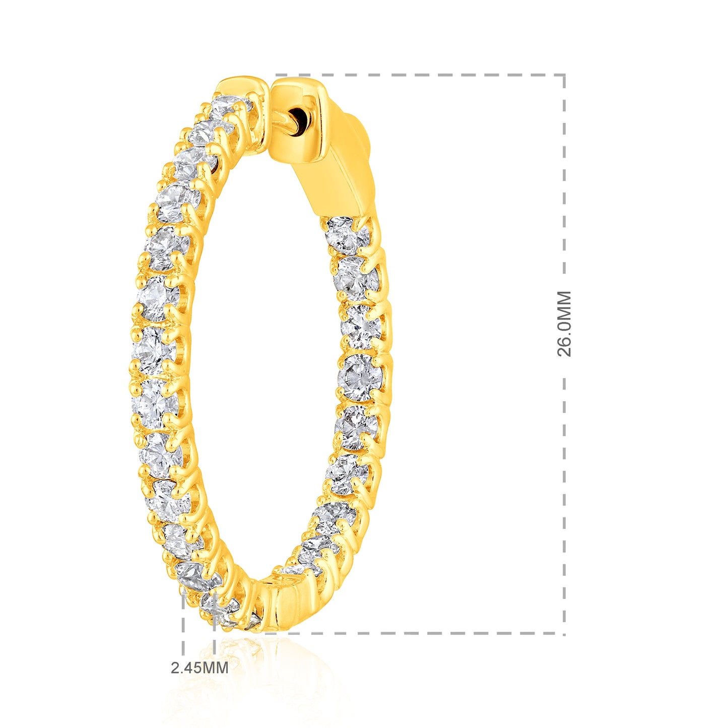 Solid Gold 2.04ct Natural Diamond 26mm Inside-Out Round Hoop Earrings
