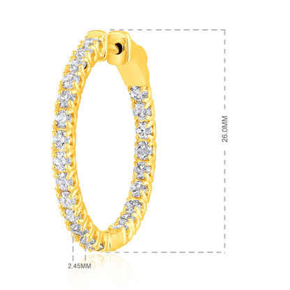 Solid Gold 2.04ct Natural Diamond 26mm Inside-Out Round Hoop Earrings