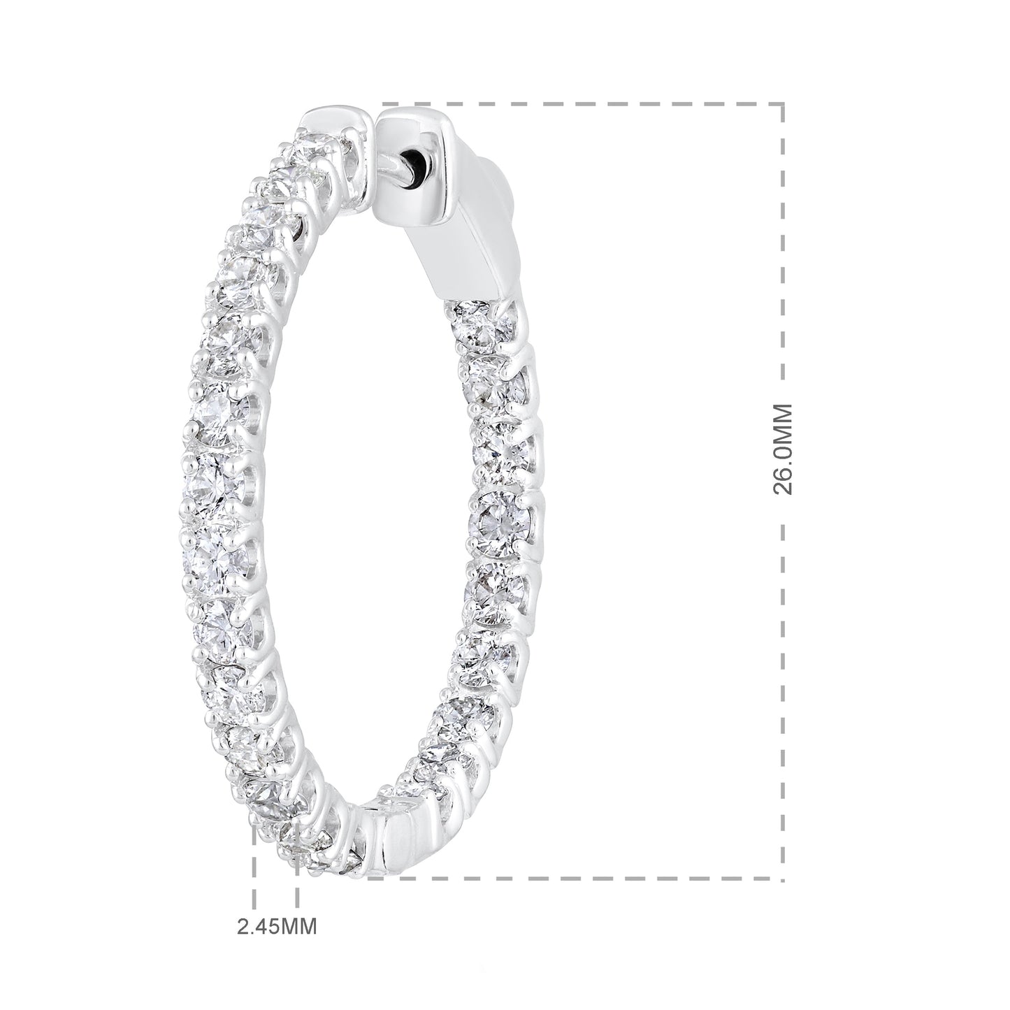 Solid Gold 2.1ct Natural Diamond 26mm Inside-Out Round Hoop Earrings
