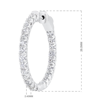 Solid Gold 2.1ct Natural Diamond 26mm Inside-Out Round Hoop Earrings