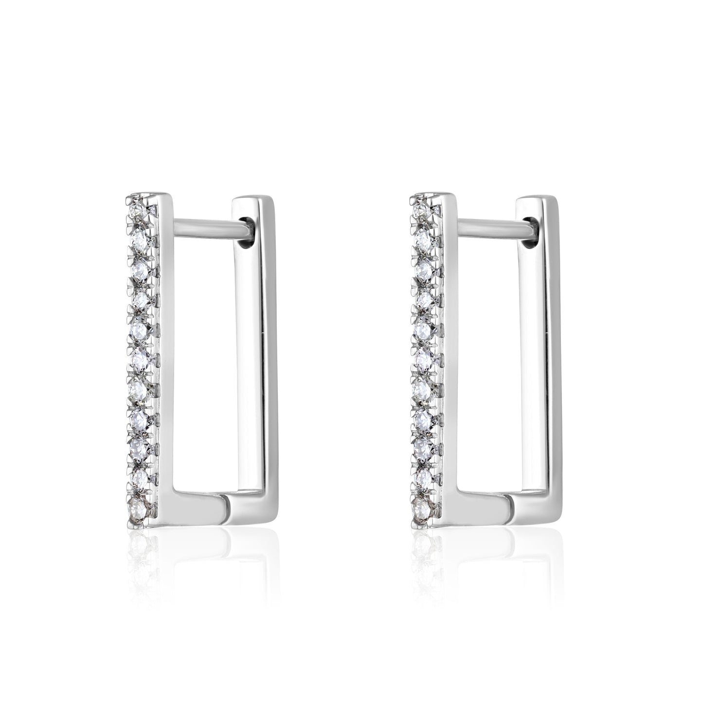 Solid Gold 0.11ct Natural Diamond Rectrangle Square Huggie Hoop Earrings