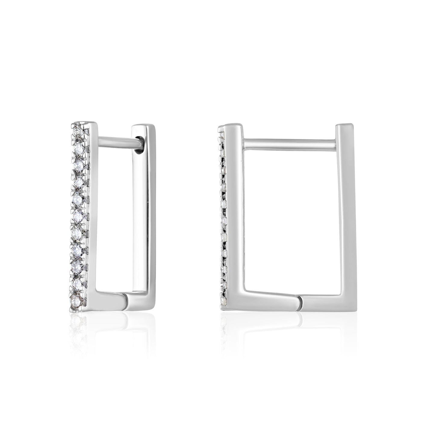 Solid Gold 0.11ct Natural Diamond Rectrangle Square Huggie Hoop Earrings