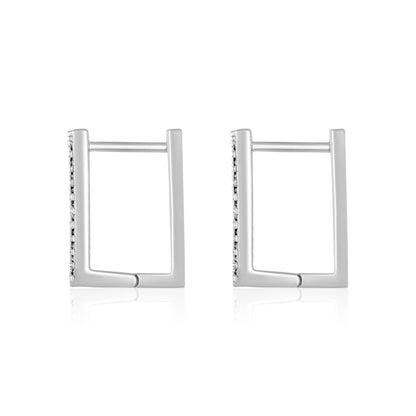Solid Gold 0.11ct Natural Diamond Rectrangle Square Huggie Hoop Earrings