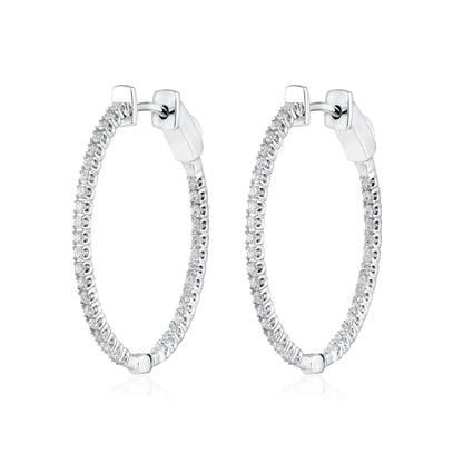 Solid Gold 0.5ct Natural Diamond Oval Inside Out 26mm Hoop Earrings