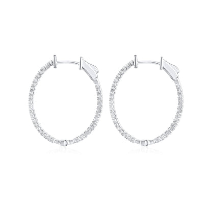 Solid Gold 0.5ct Natural Diamond Oval Inside Out 26mm Hoop Earrings
