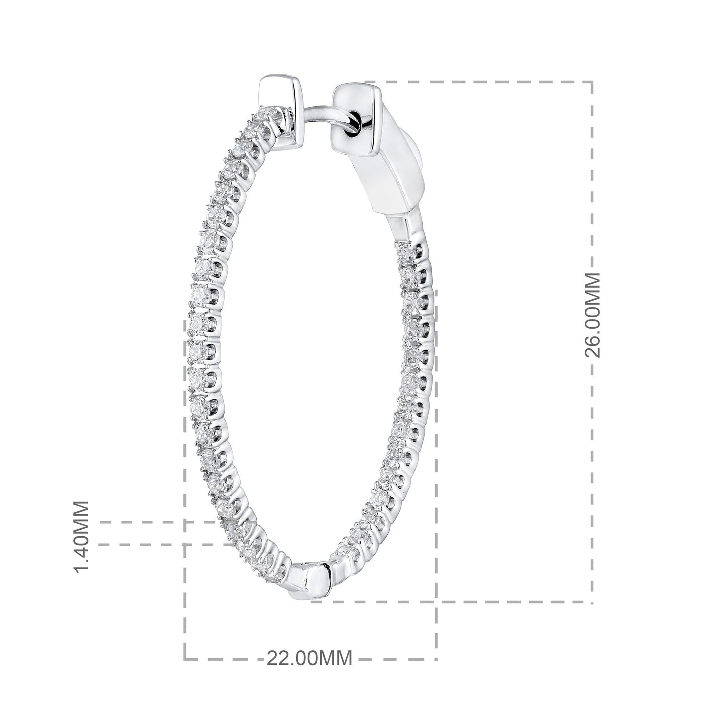 Solid Gold 0.5ct Natural Diamond Oval Inside Out 26mm Hoop Earrings