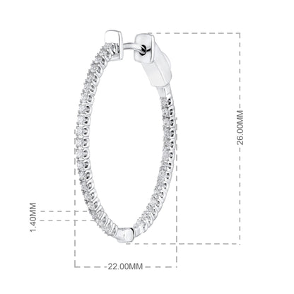 Solid Gold 0.5ct Natural Diamond Oval Inside Out 26mm Hoop Earrings