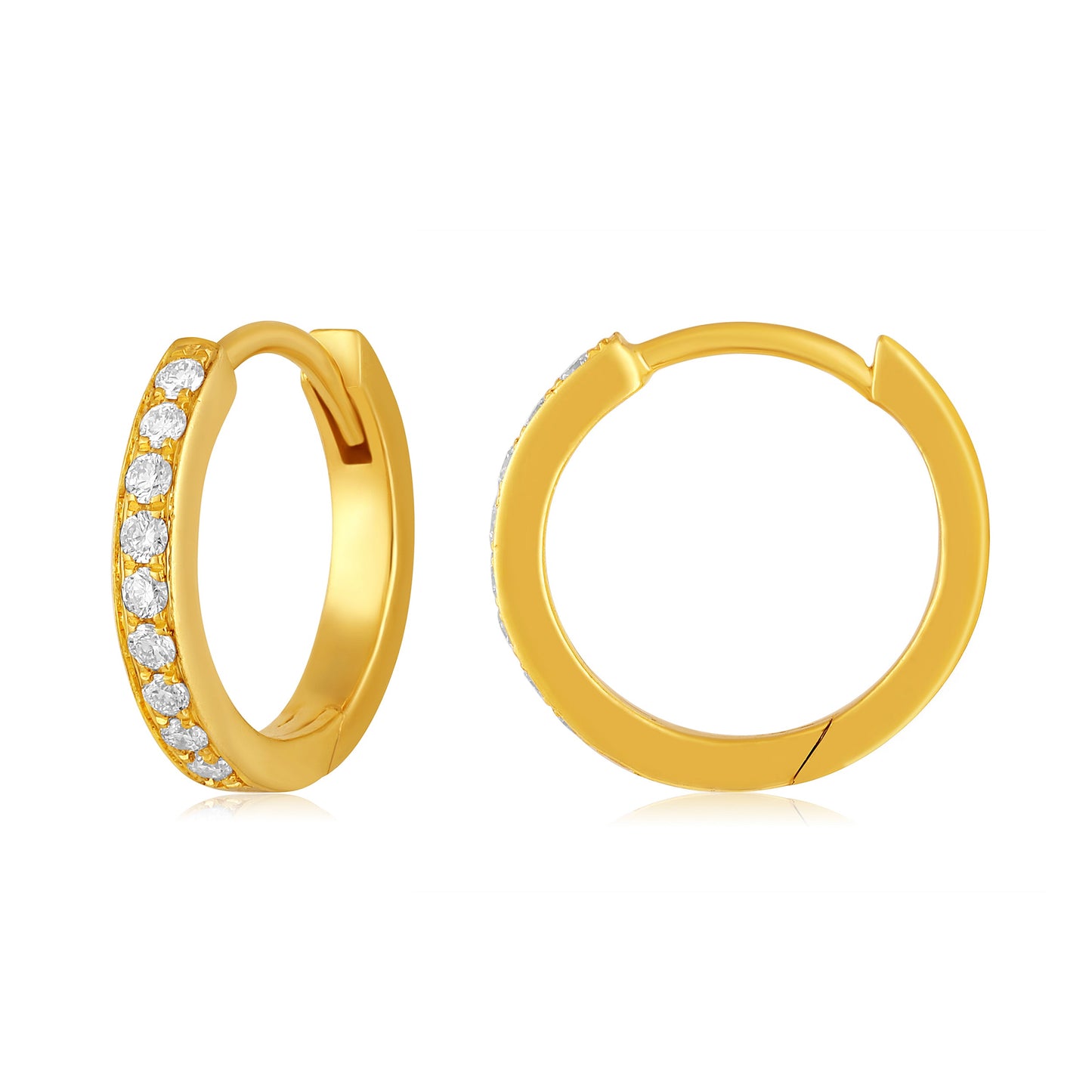 Solid Gold 0.1ct Natural Diamond Huggie 11mm Hoop Earrings